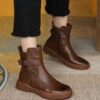French Brown Cowhide Leather Splicing Boots ML1652