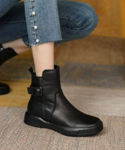 French Brown Cowhide Leather Splicing Boots ML1716 -Ada Fashion French Brown Cowhide Leather Splicing Boots2 dadecf2b 29a9 4334 b4a2 54cc30fee4d0