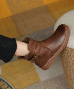 French Brown Cowhide Leather Splicing Boots ML1716 -Ada Fashion French Brown Cowhide Leather Splicing Boots4 e693c1cf 93fd 4b0e 8c89 7b28b0a07636