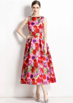 French Floral Print Wrinkled Patchwork Chiffon A Line Skirts Sleeveless LY7454 -Ada Fashion French Floral Print Wrinkled Patchwork Chiffon A Line Skirts Sleeveless3