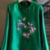 French Green Embroideried Bird Patchwork Silk Coat Spring LY0981