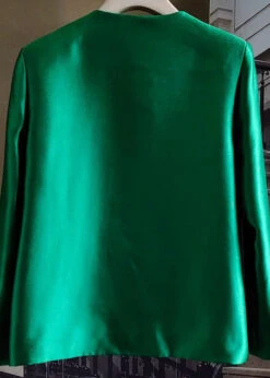 Ada Fashion -Ada Fashion French Green Embroideried Bird Patchwork Silk Coat Spring2