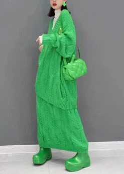 Knit Sweaters And Skirts Two Piece Set Outfits Fall 9 Knit Sweaters And Skirts Two Piece Set Outfits Fall -Ada Fashion French Green V Neck Knit Sweaters And Skirts Two Piece Set Outfits Fall Ada Fashion 177294864