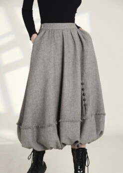French Grey Zippered Pockets High Waist Cotton Skirts Spring AS1006 -Ada Fashion French Grey Zippered Pockets High Waist Cotton Skirts Spring3 a20eae11 a33b 4735 ad37 49ecc074260e