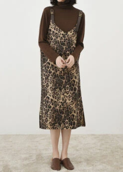 French Leopard Print Long Dress Sleeveless -Ada Fashion French Leopard Print V Neck Patchwork Cotton Long Dress Sleeveless Ada Fashion 174406268