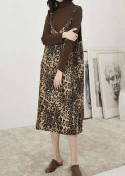 French Leopard Print Long Dress Sleeveless -Ada Fashion French Leopard Print V Neck Patchwork Cotton Long Dress Sleeveless Ada Fashion 174406464