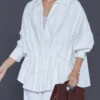 French White V Neck Wrinkled Cotton Blouses Fall ML0422 -Ada Fashion French White V Neck Wrinkled Cotton Blouses Fall Ada Fashion 161894284