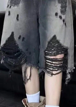 Gradient Color Black Patchwork High Waist Denim Shorts Summer LY5215 -Ada Fashion Gradient Color Black Patchwork High Waist Denim Shorts Summer4