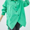 Green Cotton Blouses Asymmetrical Design Oversized Fall ML1240