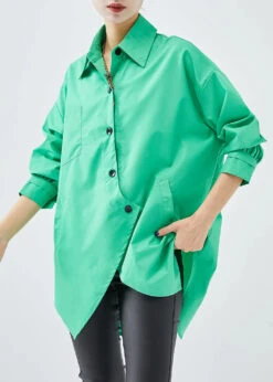 Green Cotton Blouses Asymmetrical Design Oversized Fall ML1240 -Ada Fashion Green Cotton Blouses Asymmetrical Design Oversized Fall Ada Fashion 165083248