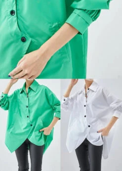 Green Cotton Blouses Asymmetrical Design Oversized Fall ML1240 -Ada Fashion Green Cotton Blouses Asymmetrical Design Oversized Fall Ada Fashion 165083423