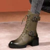 Green Cross Strap Splicing Fashion Chunky Boots ML1660