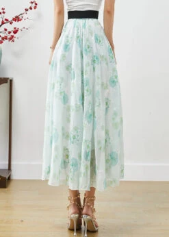 Chiffon Skirts Exra Large Hem Fall -Ada Fashion Green Floral Chiffon Skirts Exra Large Hem Fall Ada Fashion 178305842