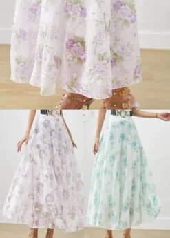 Chiffon Skirts Exra Large Hem Fall -Ada Fashion Green Floral Chiffon Skirts Exra Large Hem Fall Ada Fashion 178305915