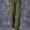 Green Floral Print Linen Pants Oversized Elastic Waist Summer LY7067 -Ada Fashion Green Floral Print Linen Pants Oversized Elastic Waist Summer1