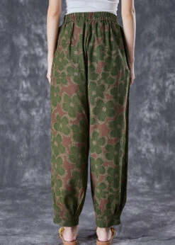 Green Floral Print Linen Pants Oversized Elastic Waist Summer LY7067 -Ada Fashion Green Floral Print Linen Pants Oversized Elastic Waist Summer4