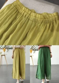 Green Patchwork Linen Wide Leg Pants Elastic Waist Side Open Summer LY7885 11 Green Patchwork Linen Wide Leg Pants Elastic Waist Side Open Summer LY7885 -Ada Fashion Green Patchwork Linen Wide Leg Pants Elastic Waist Side Open Summer5