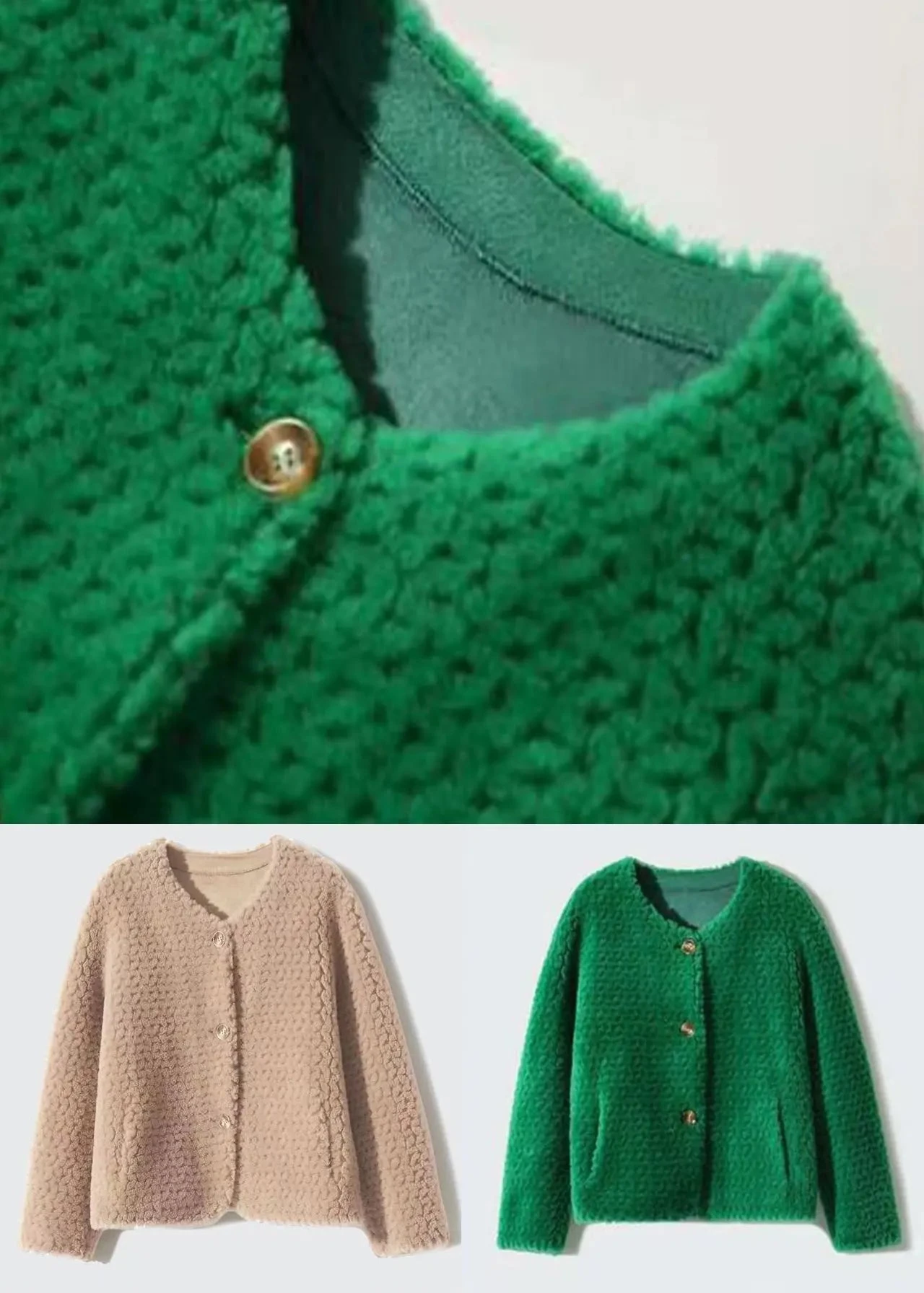 Green Pockets Patchwork Wool Coats O Neck Button Winter ML1159 7 Green Pockets Patchwork Wool Coats O Neck Button Winter ML1159 - Image 5