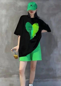Green Print Patchwork Tops And Shorts Cotton Two-Piece Set O-Neck Short Sleeve LY8952 -Ada Fashion Green Print Patchwork Tops And Shorts Cotton Two Piece Set O Neck Short Sleeve Ada Fashion 153031055
