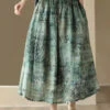 Green Print Pockets Patchwork Linen Skirts Wrinkled Summer LY7895 -Ada Fashion Green Print Pockets Patchwork Linen Skirts Wrinkled Summer1