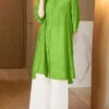Apple Green Silk Two Piece Set Women Clothing LY2771 -Ada Fashion Green Silk Two Piece Set Women Clothing Stand Collar Wrinkled Summer1