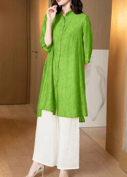 Apple Green Silk Two Piece Set Women Clothing LY2771