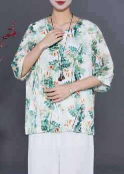 Green Tie Dye Silk Blouses Oversized Half Sleeve LY7681 -Ada Fashion Green Tie Dye Silk Blouses Oversized Half Sleeve2