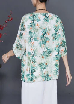 Green Tie Dye Silk Blouses Oversized Half Sleeve LY7681 -Ada Fashion Green Tie Dye Silk Blouses Oversized Half Sleeve4