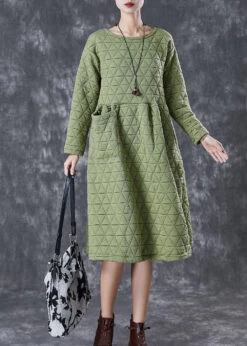 Green Warm Fine Cotton Filled Holiday Dress Winter ML1819