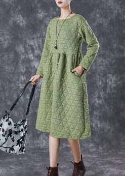 Green Warm Fine Cotton Filled Holiday Dress Winter ML1819 -Ada Fashion Green Warm Fine Cotton Filled Holiday Dress Winter3