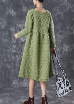 Green Warm Fine Cotton Filled Holiday Dress Winter ML1819 -Ada Fashion Green Warm Fine Cotton Filled Holiday Dress Winter4