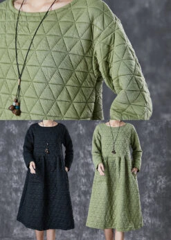 Green Warm Fine Cotton Filled Holiday Dress Winter ML1819 -Ada Fashion Green Warm Fine Cotton Filled Holiday Dress Winter5