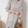 Grey Patchwork Linen Blouses Button Bracelet Sleeve LY1476 -Ada Fashion Grey Patchwork Linen Blouses Button Bracelet Sleeve1