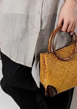 Grey Patchwork Linen Blouses Button Bracelet Sleeve LY1476 -Ada Fashion Grey Patchwork Linen Blouses Button Bracelet Sleeve4