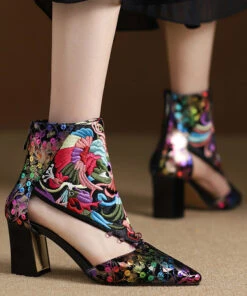 Handmade Black Embroidered Hollow Out Sheepskin Chunky Boots RT1063 -Ada Fashion Handmade Black Embroidered Hollow Out Sheepskin Chunky Boots3