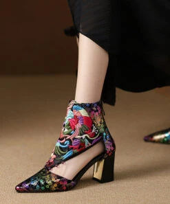 Handmade Black Embroidered Hollow Out Sheepskin Chunky Boots RT1063 -Ada Fashion Handmade Black Embroidered Hollow Out Sheepskin Chunky Boots4