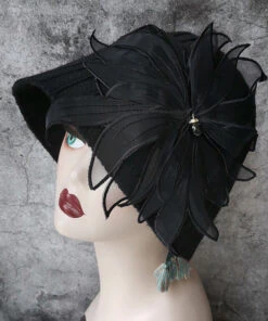 Handmade Black Floral Knit Bucket Hat LY524 -Ada Fashion Handmade Black Floral Knit Bucket Hat3