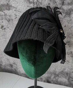 Handmade Black Floral Knit Bucket Hat LY524 -Ada Fashion Handmade Black Floral Knit Bucket Hat4
