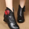 Handmade Black Floral Splicing Chunky Boots ML1650 -Ada Fashion Handmade Black Floral Splicing Chunky Boots1