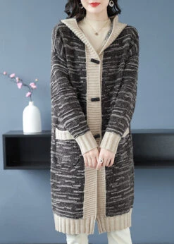 Handmade Black Pockets Button Patchwork Knit Hoodie Coat Fall LY9185 -Ada Fashion Handmade Black Pockets Button Patchwork Knit Hoodie Coat Fall3