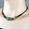 Handmade Brown Hand Knitting Turquoise Pipal Tree Seed Gratuated Bead Necklace ML0269