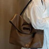 Handmade Brown Large Capacity Faux Leather Satchel Handbag ML2178 -Ada Fashion Handmade Brown Large Capacity Faux Leather Satchel Handbag1