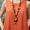Handmade Brown Little Fish Beaded Pendant Necklace ML1312