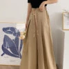 Handmade Camel Drawstring Elastic Waist Cotton Pleated Pants Skirt Summer LY2118