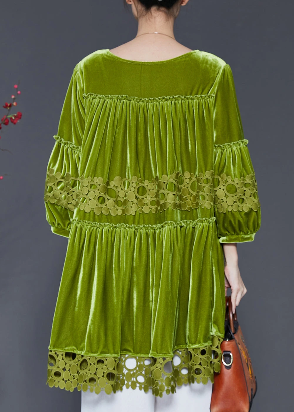 Handmade Grass Green Oversized Patchwork Silk Velvet Dresses Spring SD1103 6 Handmade Grass Green Oversized Patchwork Silk Velvet Dresses Spring SD1103 - Image 4