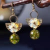 Handmade Green Copper Glaze Shell Flower Floral Drop Earrings LY2297 -Ada Fashion Handmade Green Copper Glaze Shell Flower Floral Drop Earrings1