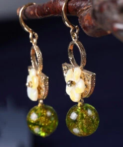 Handmade Green Copper Glaze Shell Flower Floral Drop Earrings LY2297 -Ada Fashion Handmade Green Copper Glaze Shell Flower Floral Drop Earrings3