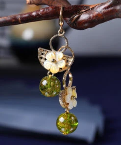 Handmade Green Copper Glaze Shell Flower Floral Drop Earrings LY2297 -Ada Fashion Handmade Green Copper Glaze Shell Flower Floral Drop Earrings4