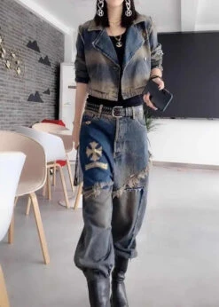 Handmade Grey Peter Pan Collar Patchwork Coats And Jeans Two Pieces Set Fall LY7937 -Ada Fashion Handmade Grey Peter Pan Collar Patchwork Coats And Jeans Two Pieces Set Fall Ada Fashion 143888861