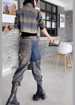 Handmade Grey Peter Pan Collar Patchwork Coats And Jeans Two Pieces Set Fall LY7937 -Ada Fashion Handmade Grey Peter Pan Collar Patchwork Coats And Jeans Two Pieces Set Fall Ada Fashion 143888951